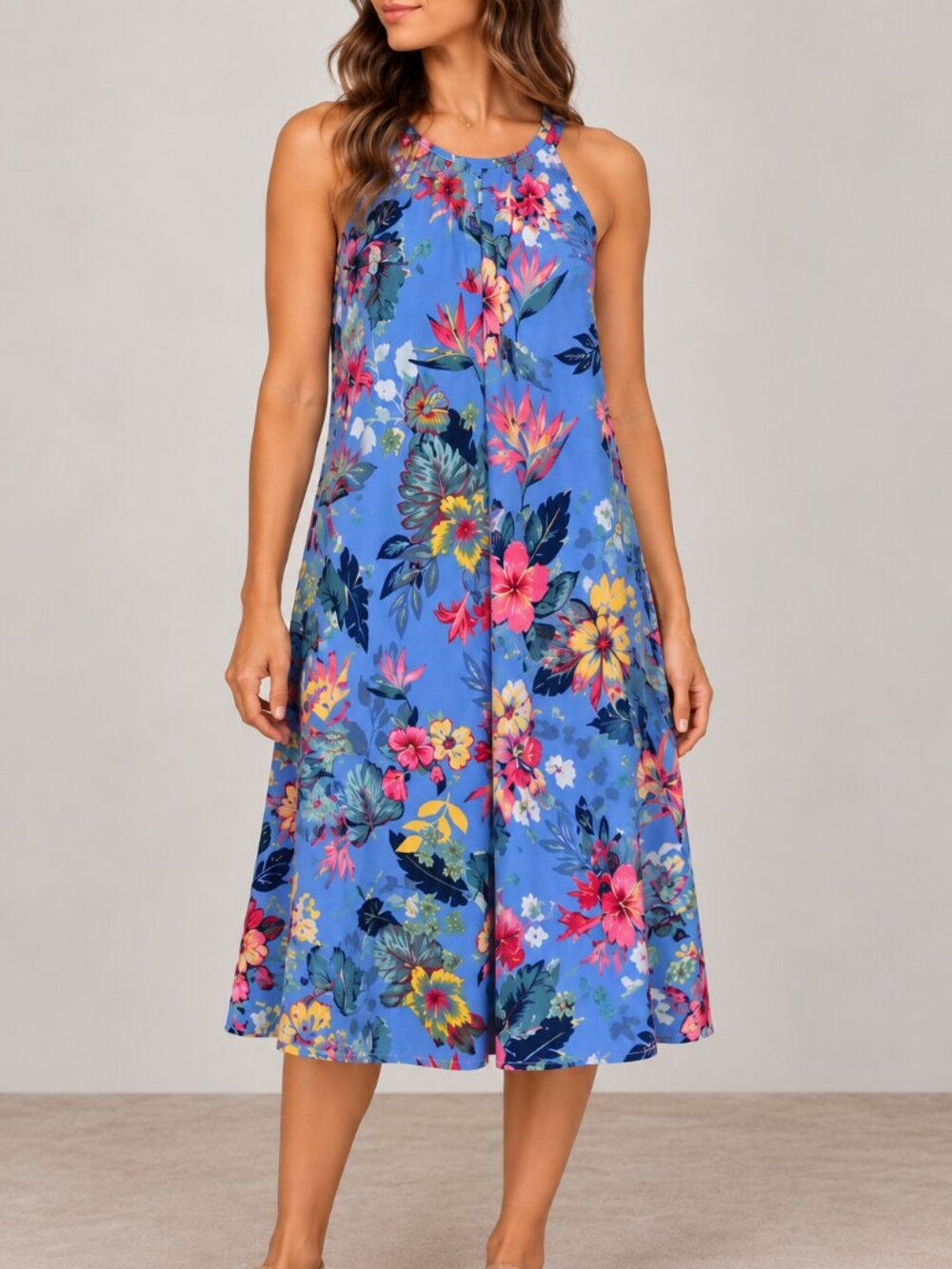 Philosophy Blue Tropical Floral Sleeveless A-Line Shift Dress Women’s Medium